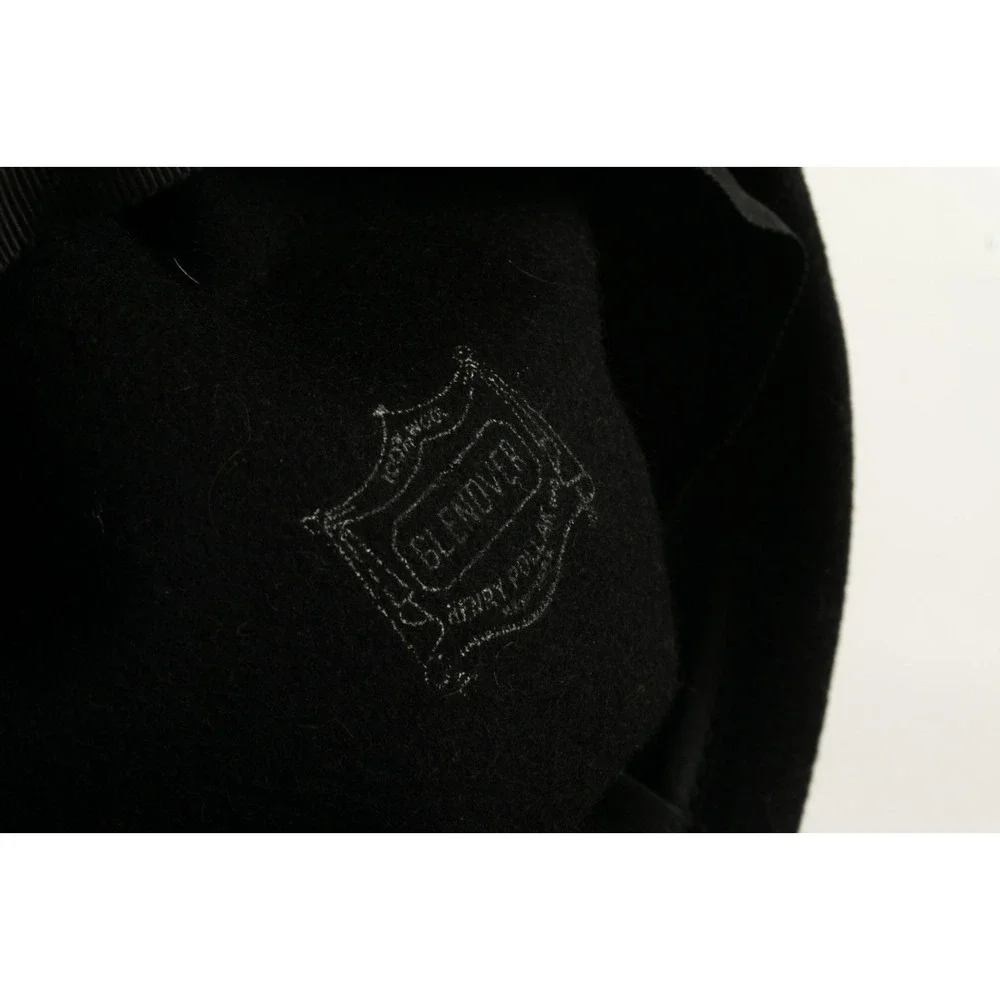 Vintage Glenover Felt Wool Beret Cap Henry Pollak Tat Gem Floral Pin Black